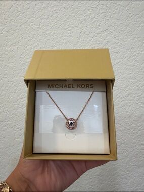 Michael Kors Rose Gold MK Circle Pendant Necklace